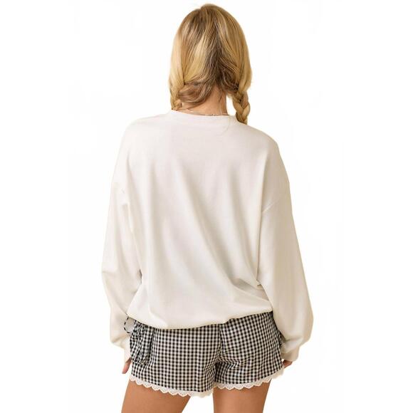 NEW MAIN STRIP football game day patchwork long sleeve crewneck top in white - Picture 3 of 3